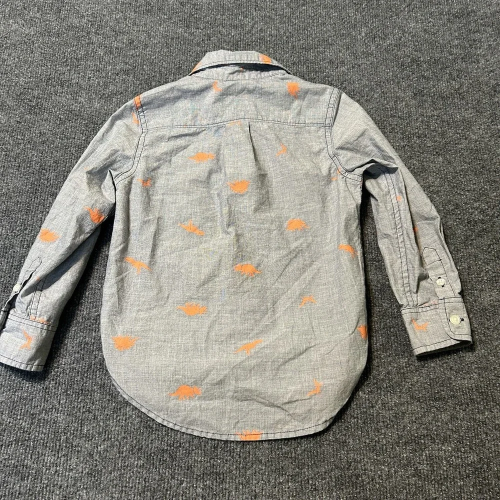 Baby Gap Shirt Boys Size 4T Long Sleeve‎ Button Up  Dinosaurs Roll Tab Sleeves
